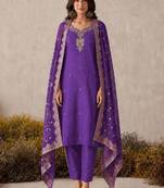 Women Ethnic Motifs Embroidered Regular Beads and Stones Kurta with Trousers & With Dupatta
