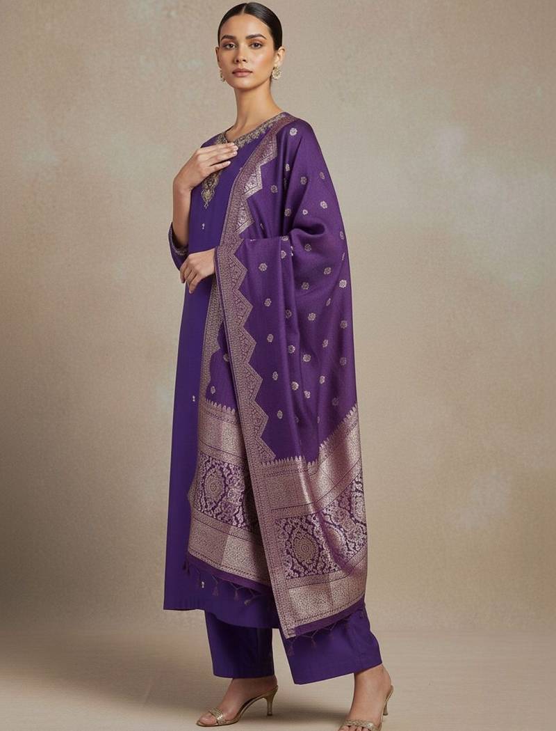 Women Ethnic Motifs Embroidered Regular Beads and Stones Kurta with Trousers & With Dupatta