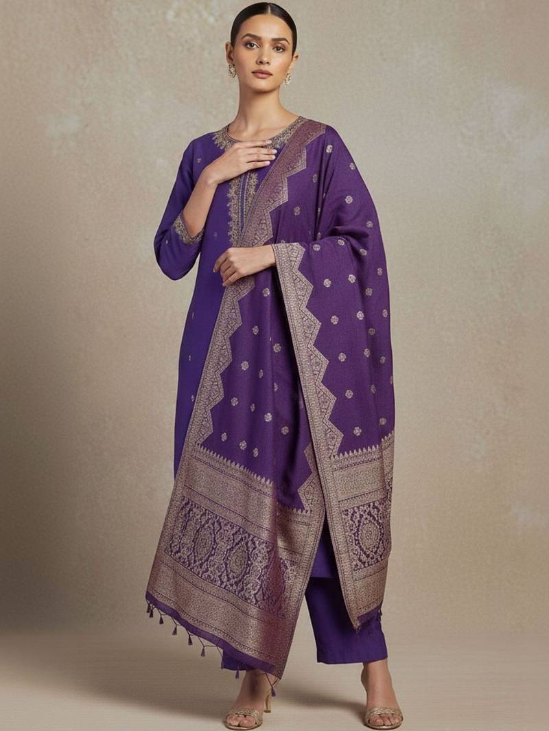 Women Ethnic Motifs Embroidered Regular Beads and Stones Kurta with Trousers & With Dupatta