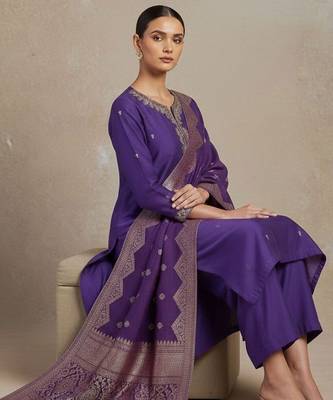 Women Ethnic Motifs Embroidered Regular Beads and Stones Kurta with Trousers & With Dupatta 7