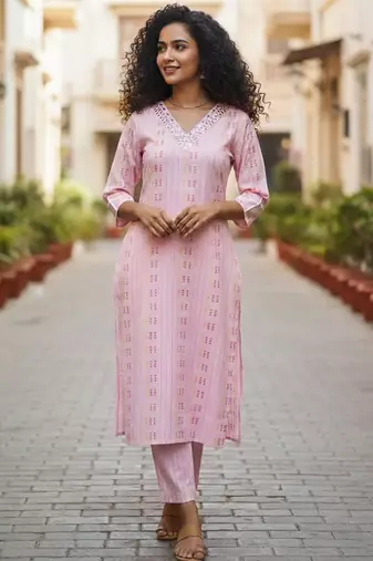 Women Printed Regular Thread Work Kurta with Trousers