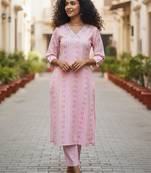 Women Printed Regular Thread Work Kurta with Trousers