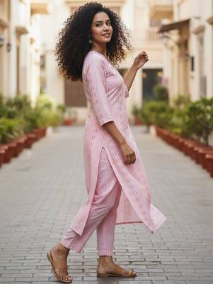 Women Printed Regular Thread Work Kurta with Trousers 4