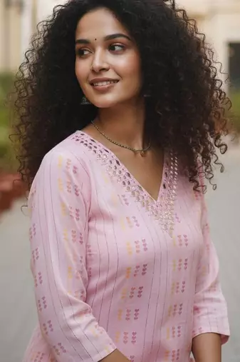 Women Printed Regular Thread Work Kurta with Trousers