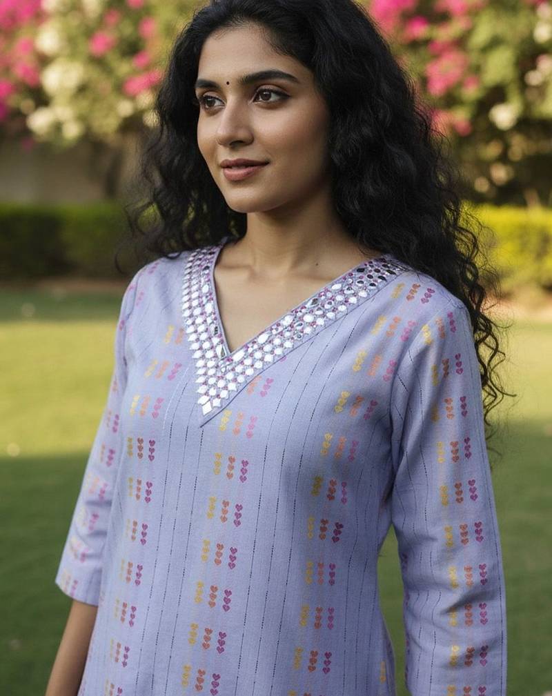 Women Ethnic Motifs Printed Regular Mirror Work Kurta with Trousers