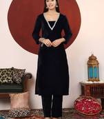 Women Regular Gotta Patti Velvet Kurta with Trousers