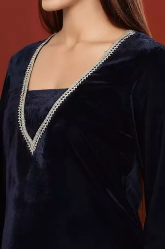 Women Regular Gotta Patti Velvet Kurta with Trousers