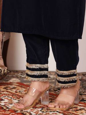 Women Regular Sequinned Velvet Kurta with Trousers & With Dupatta 7