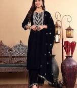 Women Ethnic Motifs Embroidered Regular Thread Work Velvet Kurta with Trousers & With Dupatta
