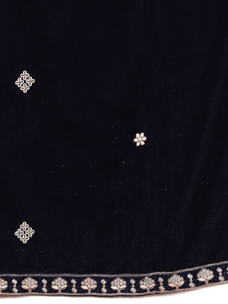 Women Ethnic Motifs Embroidered Regular Thread Work Velvet Kurta with Trousers & With Dupatta
