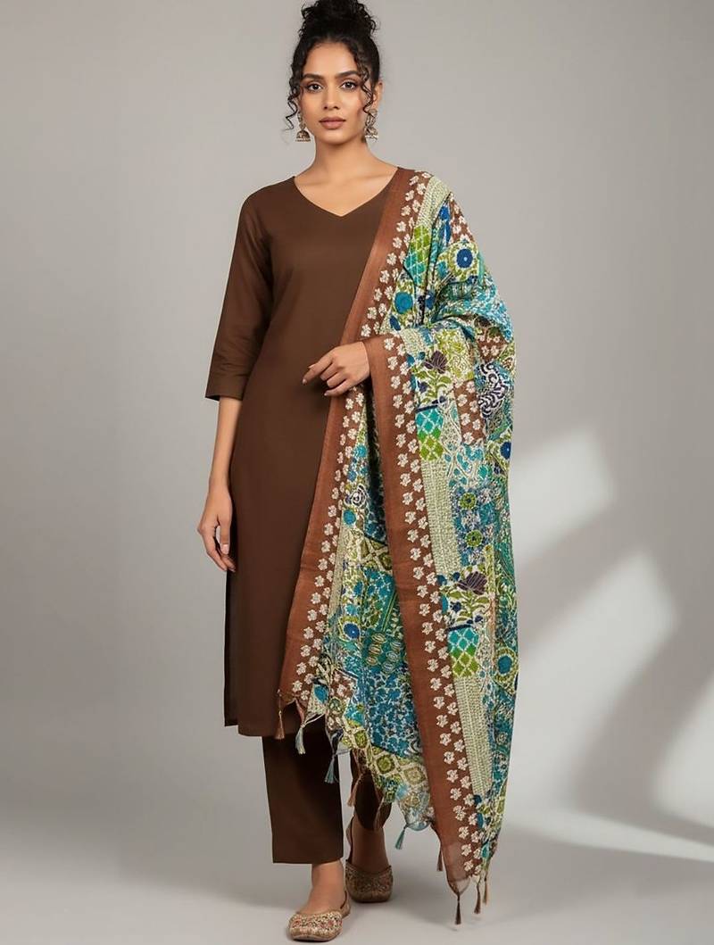 Women Ethnic Motifs Regular Kurta with Trousers & With Dupatta