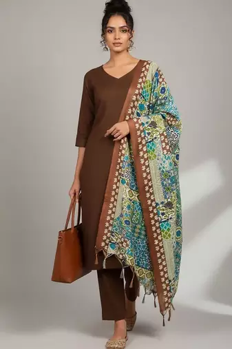 Women Ethnic Motifs Regular Kurta with Trousers & With Dupatta