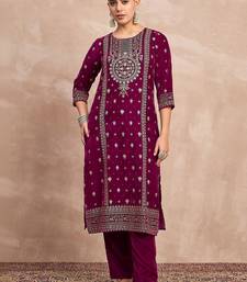 Women Ethnic Motifs Embroidered Regular Thread Work Velvet Kurta with Trousers