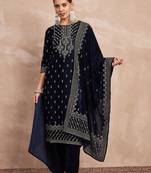 Women Ethnic Motifs Embroidered Regular Thread Work Velvet Kurta with Trousers & With Dupatta