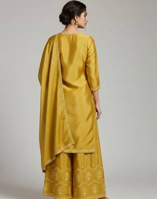 Women Ethnic Motifs Embroidered Regular Thread Work Silk Crepe Kurta with Palazzos & With Dupatta 6