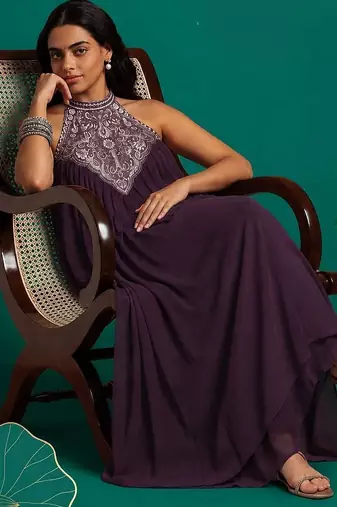 Women Ethnic Motifs Embroidered Regular Thread Work Silk Georgette Kurta with Trousers