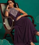 Women Ethnic Motifs Embroidered Regular Thread Work Silk Georgette Kurta with Trousers