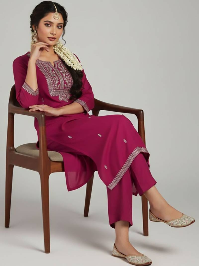 Women Ethnic Motifs Embroidered Regular Thread Work Kurta with Trousers