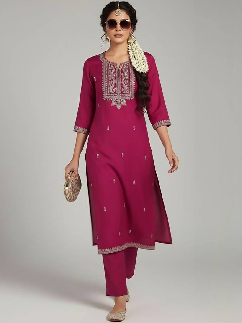 Women Ethnic Motifs Embroidered Regular Thread Work Kurta with Trousers