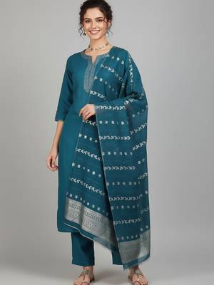Women Ethnic Motifs Embroidered Regular Thread Work Kurta with Trousers & With Dupatta 1