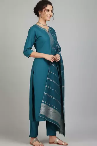 Women Ethnic Motifs Embroidered Regular Thread Work Kurta with Trousers & With Dupatta
