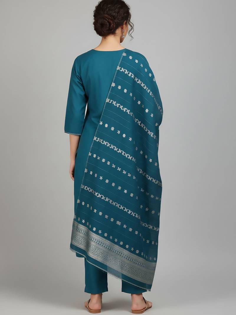 Women Ethnic Motifs Embroidered Regular Thread Work Kurta with Trousers & With Dupatta