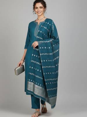 Women Ethnic Motifs Embroidered Regular Thread Work Kurta with Trousers & With Dupatta 5