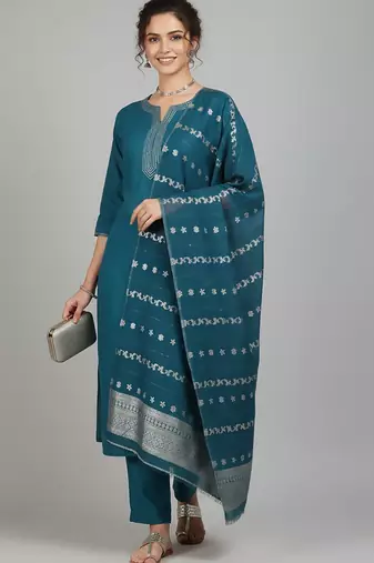 Women Ethnic Motifs Embroidered Regular Thread Work Kurta with Trousers & With Dupatta