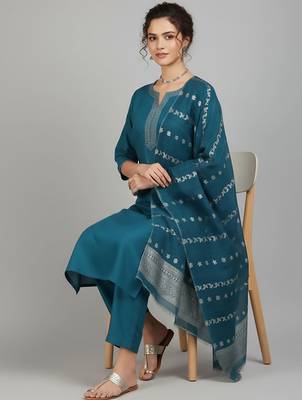 Women Ethnic Motifs Embroidered Regular Thread Work Kurta with Trousers & With Dupatta 6