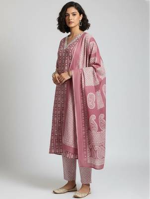 Women Ethnic Motifs Printed Regular Kurta with Trousers & With Dupatta 4