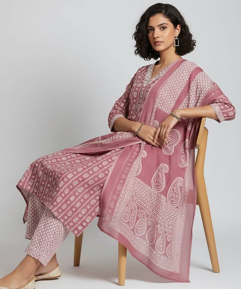 Women Ethnic Motifs Printed Regular Kurta with Trousers & With Dupatta