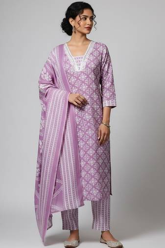Women Floral Printed Regular Kurta with Trousers & With Dupatta