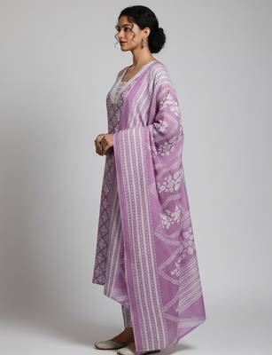 Women Floral Printed Regular Kurta with Trousers & With Dupatta 3