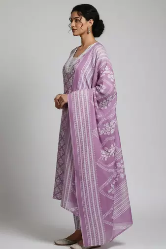Women Floral Printed Regular Kurta with Trousers & With Dupatta