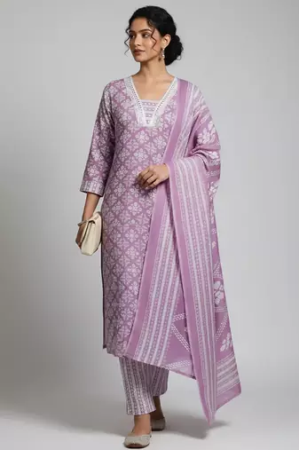 Women Floral Printed Regular Kurta with Trousers & With Dupatta
