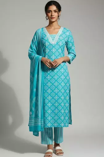 Women Printed Regular Kurta with Trousers & With Dupatta