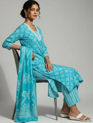 Women Printed Regular Kurta with Trousers & With Dupatta 6