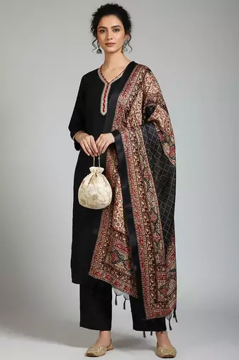 Women Ethnic Motifs Regular Thread Work Kurta with Palazzos & With Dupatta