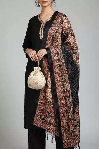 Women Ethnic Motifs Regular Thread Work Kurta with Palazzos & With Dupatta