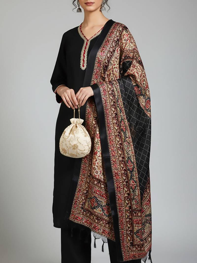 Women Ethnic Motifs Regular Thread Work Kurta with Palazzos & With Dupatta