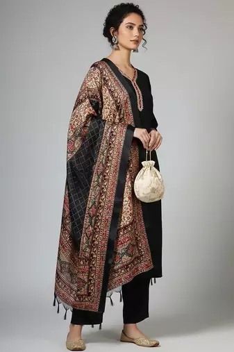 Women Ethnic Motifs Regular Thread Work Kurta with Palazzos & With Dupatta