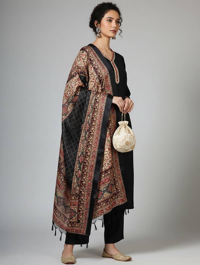 Women Ethnic Motifs Regular Thread Work Kurta with Palazzos & With Dupatta