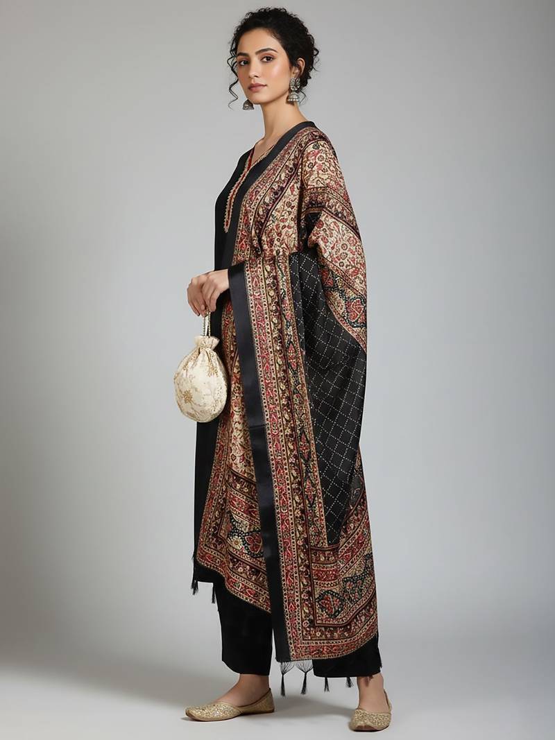 Women Ethnic Motifs Regular Thread Work Kurta with Palazzos & With Dupatta