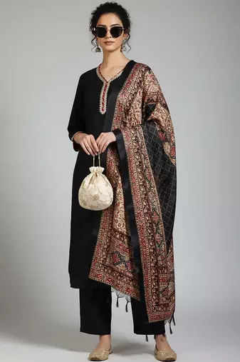 Women Ethnic Motifs Regular Thread Work Kurta with Palazzos & With Dupatta