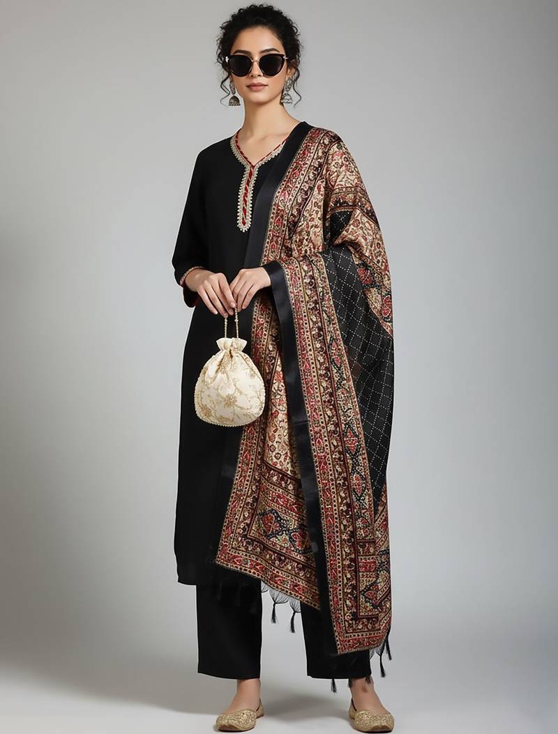 Women Ethnic Motifs Regular Thread Work Kurta with Palazzos & With Dupatta