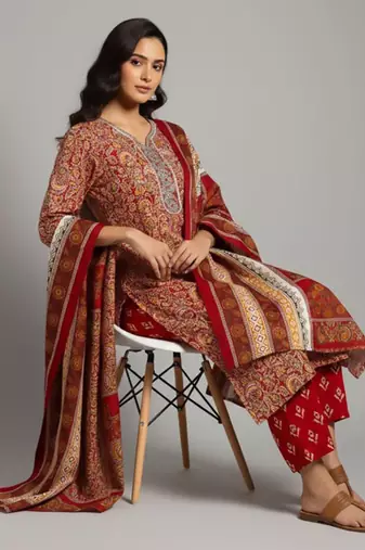 Women Ethnic Motifs Printed Regular Kurta with Trousers & With Dupatta
