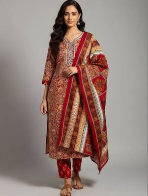 Women Ethnic Motifs Printed Regular Kurta with Trousers & With Dupatta 3