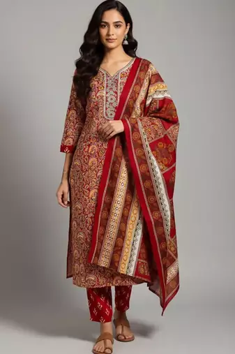 Women Ethnic Motifs Printed Regular Kurta with Trousers & With Dupatta