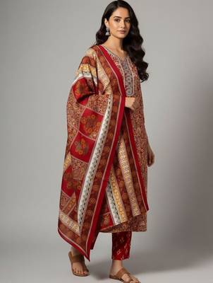 Women Ethnic Motifs Printed Regular Kurta with Trousers & With Dupatta 5