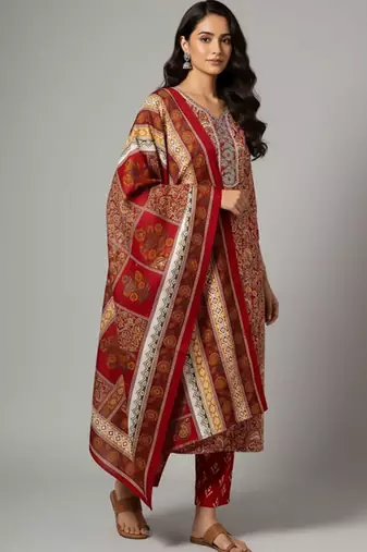 Women Ethnic Motifs Printed Regular Kurta with Trousers & With Dupatta